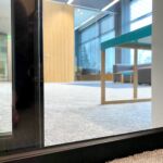 Bottom edge of the FP-Products sound-isolating glass sliding door